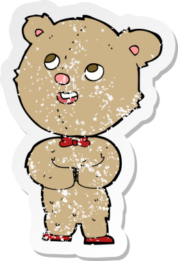 Bir insan tarafından çizilmiş şirin bir oyuncak ayının gerilmiş çıkartması.