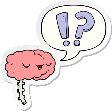 Bir insan tarafından çizilmiş konuşma baloncuğu çıkartmalı tuhaf bir beyin.