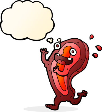 Bir insan tarafından çizilmiş düşünce baloncuklu et çizgi film karakteri