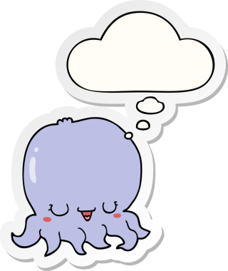 Düşünce baloncuklu çizgi film denizanası insan tarafından çizilmiş bir çıkartma.