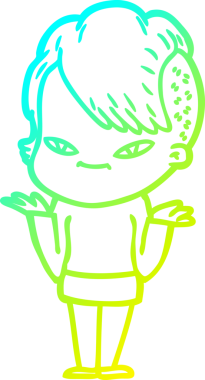 Hipster saç kesimi bir insan tarafından çizilmiş hoş bir çizgi film kızı çizimi.