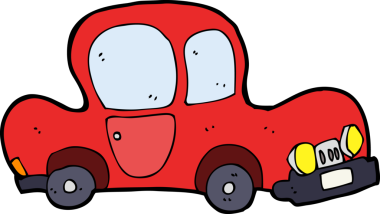 Bir insan tarafından çizilmiş çizgi film arabası.