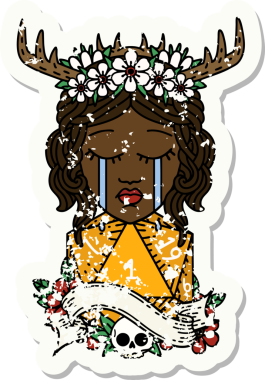 Retro Dövme Tarzı Ağlayan İnsan Druid Bir insan tarafından çizilmiş doğal bir D20 ruloyla