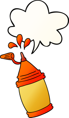 bir insan tarafından çizilmiş, konuşma baloncuklu ketçap şişesi.