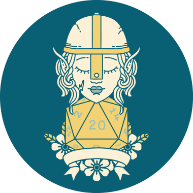 Retro Dövme Tarzı Elf Savaşçısı Doğal 20 zar atışıyla Bir insan tarafından çizilmiş