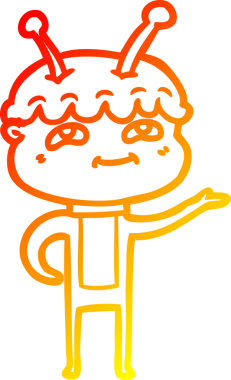 Bir insan tarafından çizilmiş dost canlısı bir uzay adamının sıcak çizgi çizimi