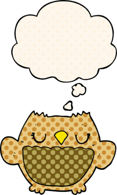 Bir insan tarafından çizilmiş çizgi roman tarzında düşünce baloncuğu olan çizgi film baykuşu