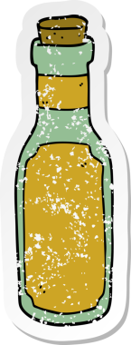 Bir insan tarafından çizilmiş karikatür iksir şişesinin sıkıntılı çıkartması.