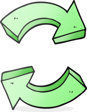 Bir insan tarafından çizilmiş serbest çizim karikatür geri dönüşüm okları