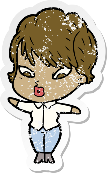 Bir insan tarafından çizilmiş karikatür bir kadının sıkıntılı çıkartması.