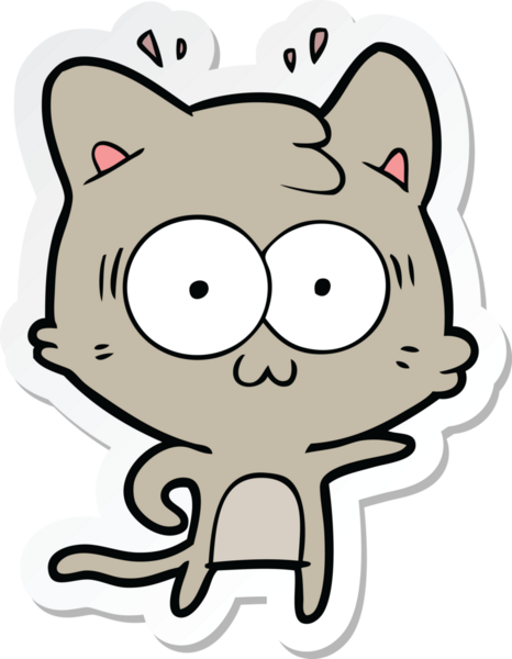 Bir çizgi film çıkartması. Bir insan tarafından çizilmiş, şaşırmış bir kedi.