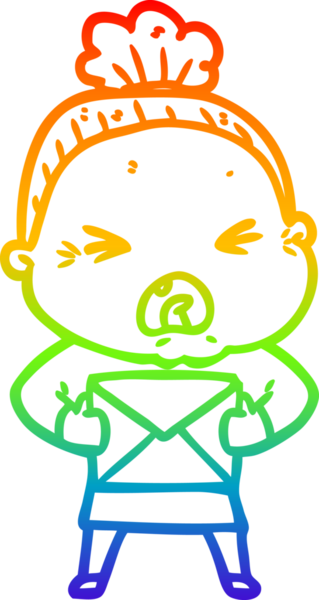 Bir insan tarafından çizilmiş kızgın yaşlı bir kadının çizimi.