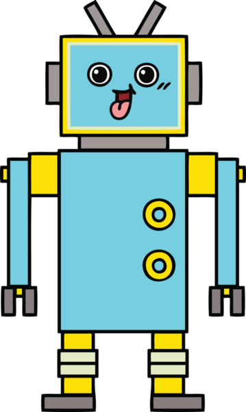 Bir insan tarafından çizilmiş sevimli bir robot karikatürü.