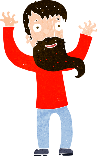 Bir insan tarafından çizilmiş sakallı heyecanlı bir adam.