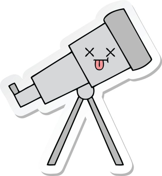 Bir insan tarafından çizilmiş sevimli bir teleskop çıkartması.
