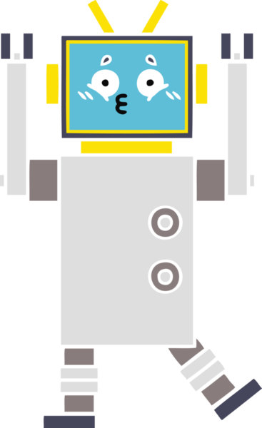 Bir insan tarafından çizilmiş düz renkli bir robot karikatürü