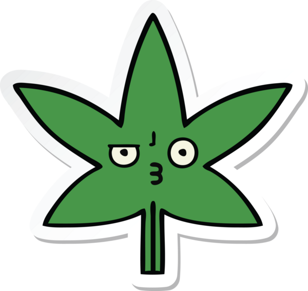 Bir insan tarafından çizilmiş marihuana yaprağının çıkartması.