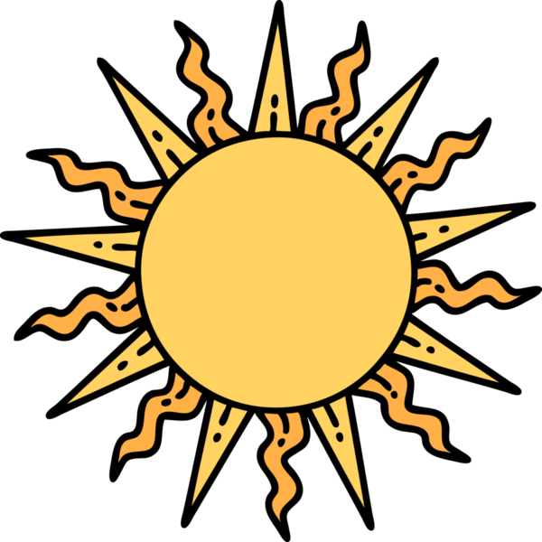 Bir insan tarafından çizilmiş geleneksel güneş şeklinde dövme.