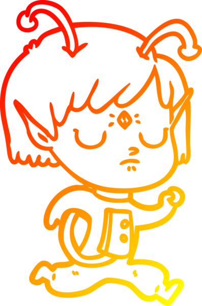 Bir insan tarafından çizilmiş bir uzaylı kız çizgi çizimi.