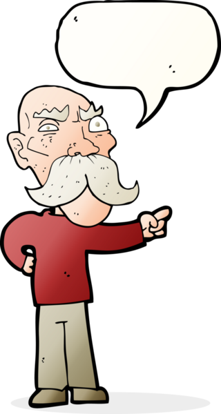 Bir insan tarafından çizilen konuşma baloncuğuyla işaret eden yaşlı adam sinirlendi.