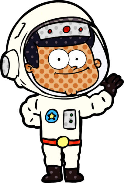 Bir insan tarafından çizilmiş mutlu astronot çizgi filmi.