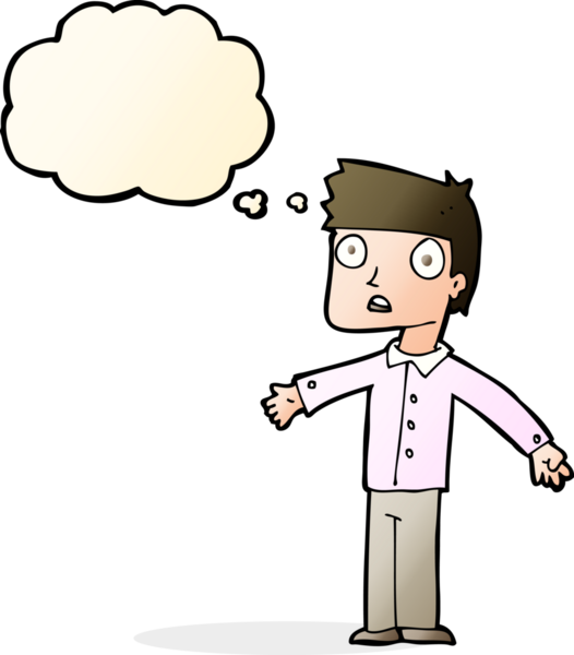 Bir insan tarafından çizilen düşünce baloncuğuyla şok olmuş bir adam.