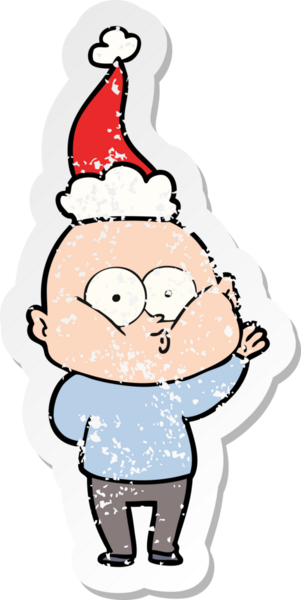 Bir insan tarafından çizilmiş Noel Baba şapkası giymiş kel bir adamın çizilmiş el yazısı.