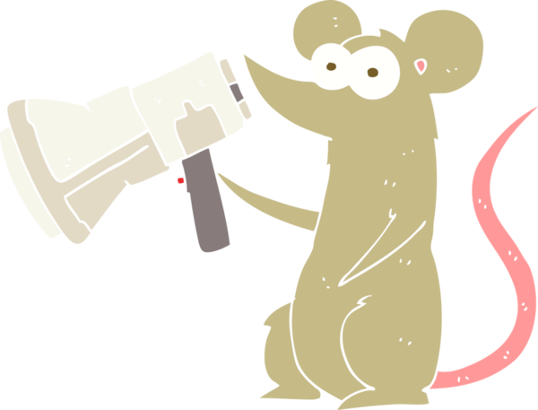 Bir insan tarafından çizilmiş megafonla farenin düz renk çizimi