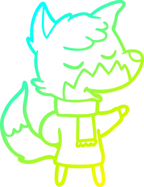 Bir insan tarafından çizilmiş kışlık giysili, dost canlısı tilki çizimi.