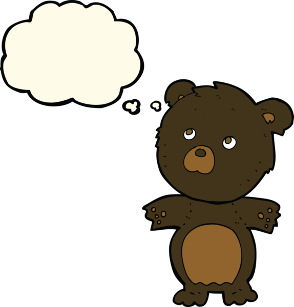 Bir insan tarafından çizilmiş düşünce balonlu komik oyuncak ayı.