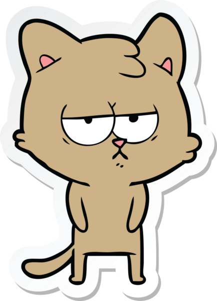 Bir insan tarafından çizilmiş sıkılmış çizgi film kedisinin çıkartması.