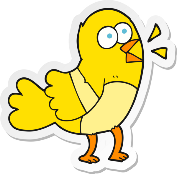 Bir insan tarafından çizilmiş çizgi film kuşunun çıkartması.