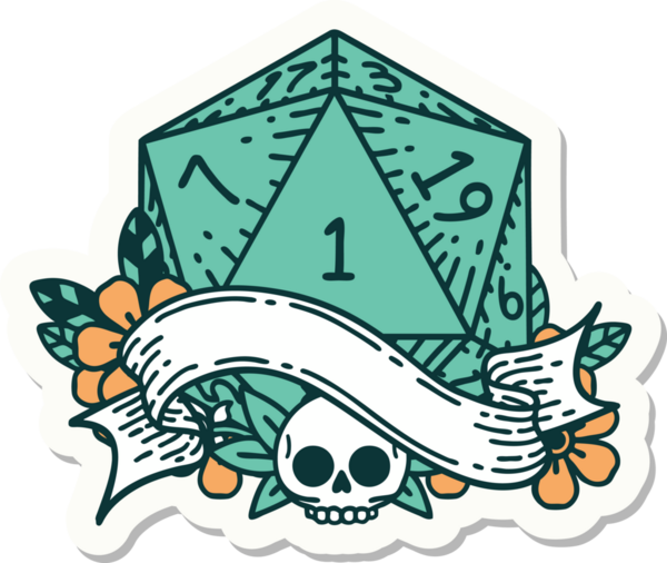 Bir insan tarafından çizilmiş doğal bir d20 zar etiketi.