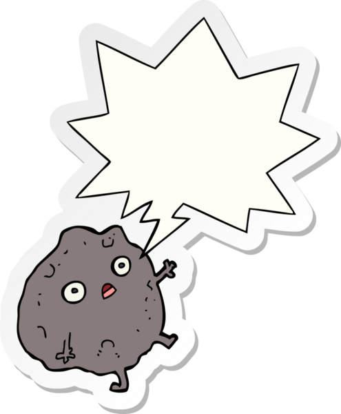 Bir insan tarafından çizilmiş konuşma baloncuğu çıkartması ile düşen karikatür taşı.