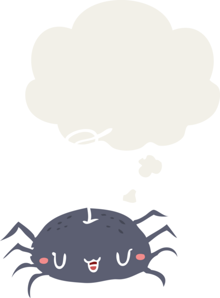 Düşünce baloncuklu çizgi film örümceği insan tarafından çizilmiş.