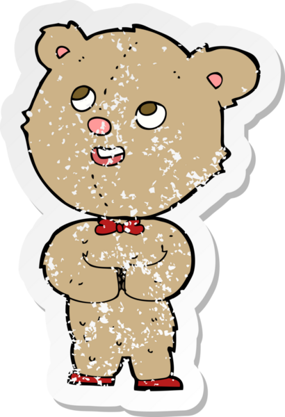 Bir insan tarafından çizilmiş şirin bir oyuncak ayının gerilmiş çıkartması.