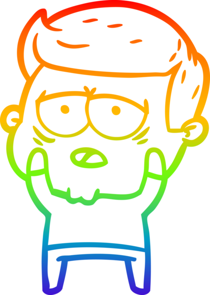 Gökkuşağı gradyan çizgi çizimi bir insan tarafından çizilmiş yorgun bir adam