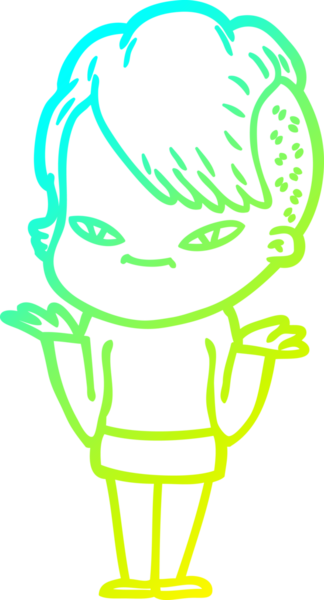 Hipster saç kesimi bir insan tarafından çizilmiş hoş bir çizgi film kızı çizimi.