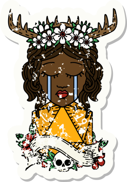 Retro Dövme Tarzı Ağlayan İnsan Druid Bir insan tarafından çizilmiş doğal bir D20 ruloyla