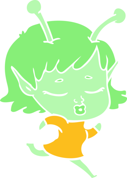 Bir insan tarafından çizilmiş düz renkli uzaylı kız çizgi filmi.