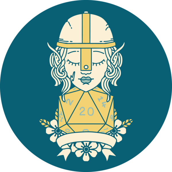 Retro Dövme Tarzı Elf Savaşçısı Doğal 20 zar atışıyla Bir insan tarafından çizilmiş