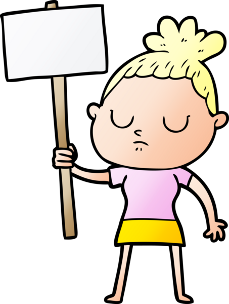 Bir insan tarafından çizilmiş sakin bir kadın çizgi filmi.