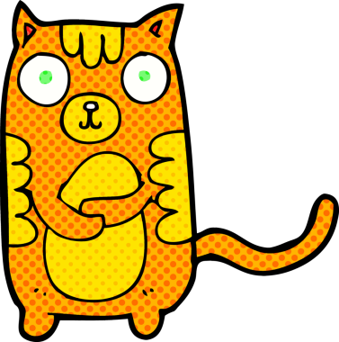 Bir insan tarafından çizilmiş çizgi film kedisi.