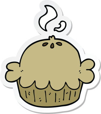 Bir insan tarafından çizilmiş bir karikatür pastasının etiketi.