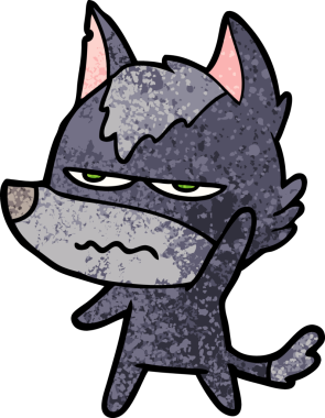 Bir insan tarafından çizilmiş rahatsız kurt çizgi filmi.