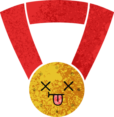 Bir insan tarafından çizilmiş altın madalyanın retro çizim tarzı karikatürü.