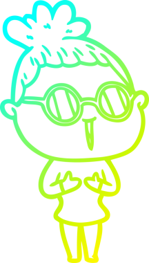 Bir insan tarafından çizilmiş gözlüklü bir karikatür kadın çizimi.