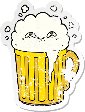 Bir insan tarafından çizilmiş mutlu bir bira bardağının sıkıntılı çıkartması.