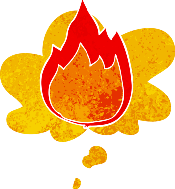 Düşünce baloncuğu ve grunge ile çizgi film yangını bir insan tarafından çizilmiş gerilimli retro stil