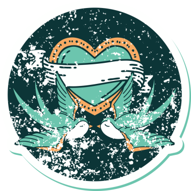 Kederli sembolik dövme stili kırlangıçlar ve bir insan tarafından çizilmiş sancaklı kalp.